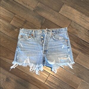 Agolde Frayed Hem Blue Jean Shorts